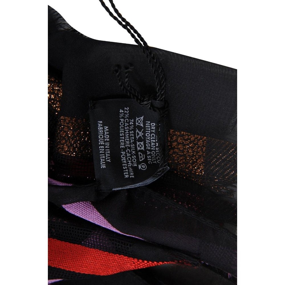 Gucci Women Striped Scarf Black Pink Red Brown Metallic Silk Cashmere Shawl Wrap - Picture 6 of 7